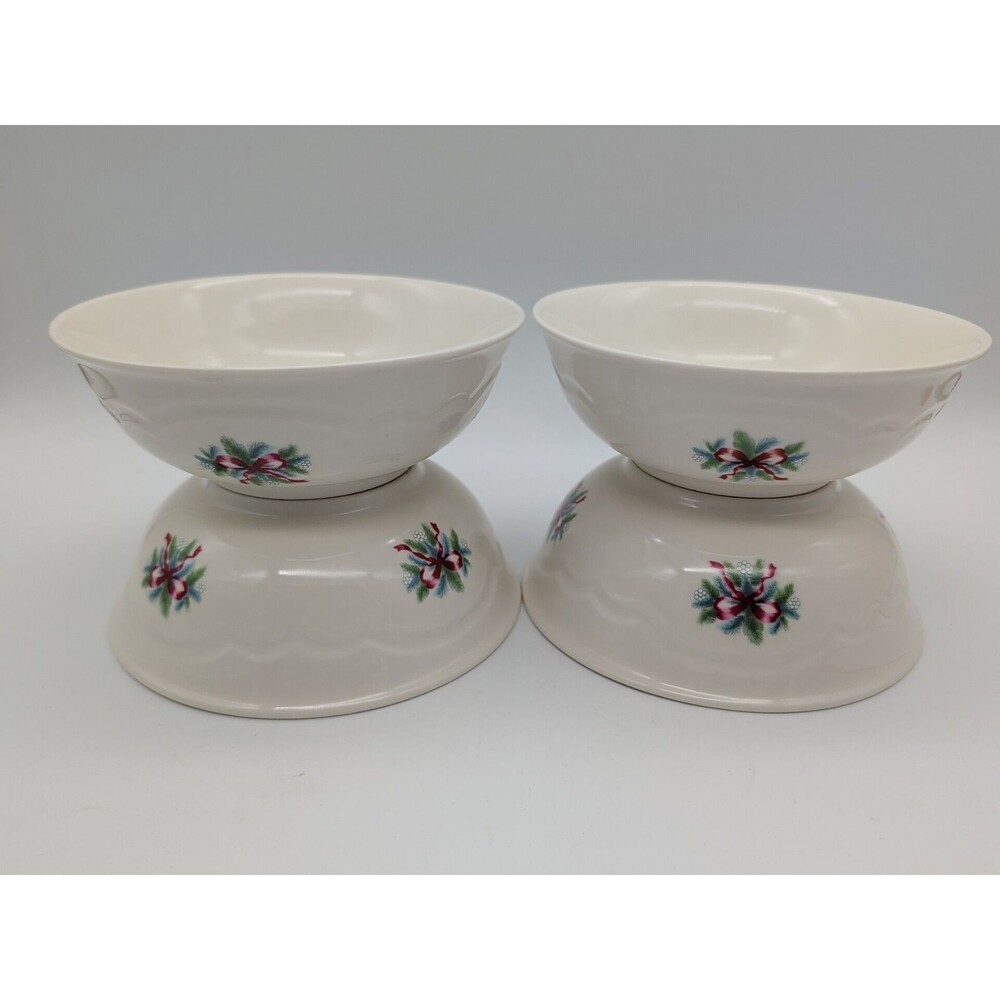 Set of 4 PFALTZGRAFF Christmas RED RIBBON 6 1/4" Soup Cereal Bowls